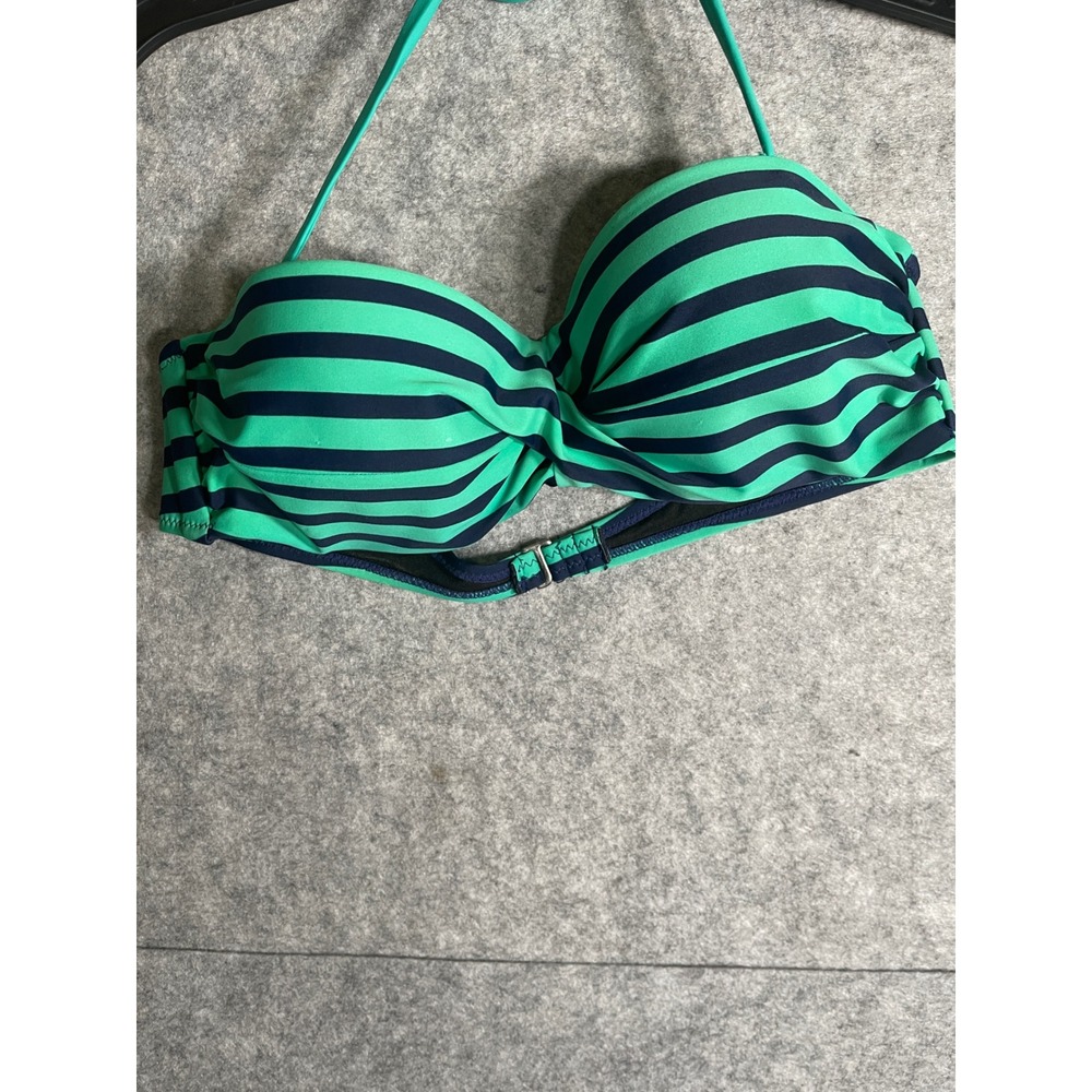 Teal and Navy Striped Bandeau Halter Bikini‎ Top Women Size Medium